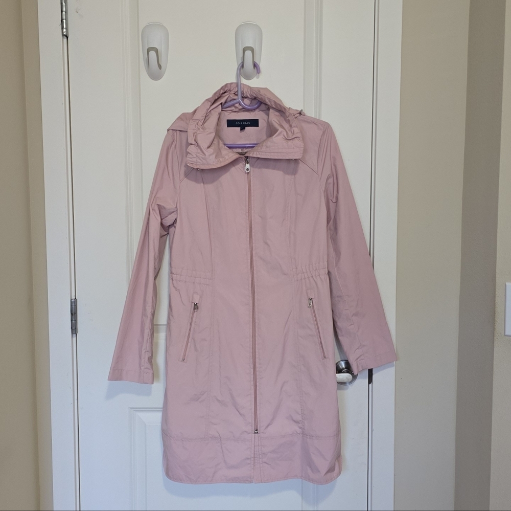 New Cole Haan Back Bow Packable Hooded Raincoat Size Small